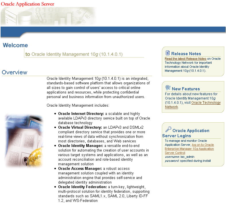 Oracle Application Server Welcome page