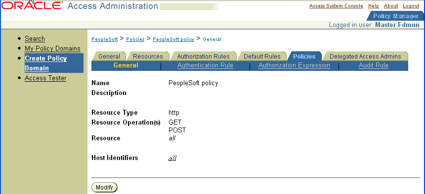 Policy configuration page.