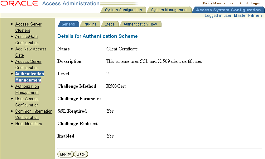 Image of the Details for Authentication Scheme page