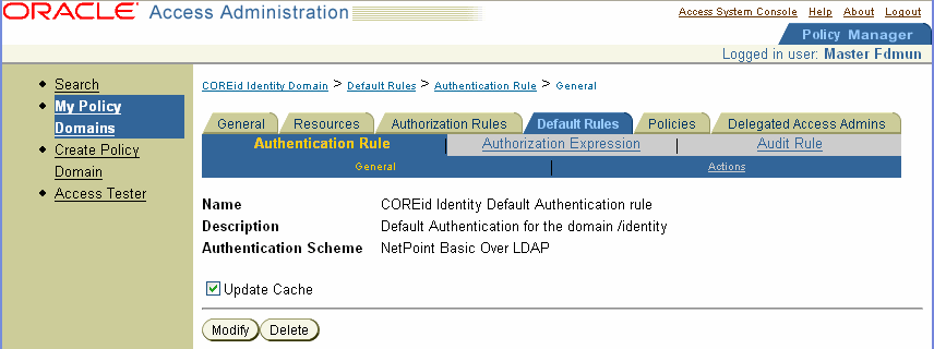 Image of a General page for an authentication rule.