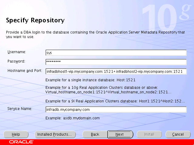 Specify Repository screen