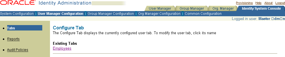 Image of the tab page for an application
