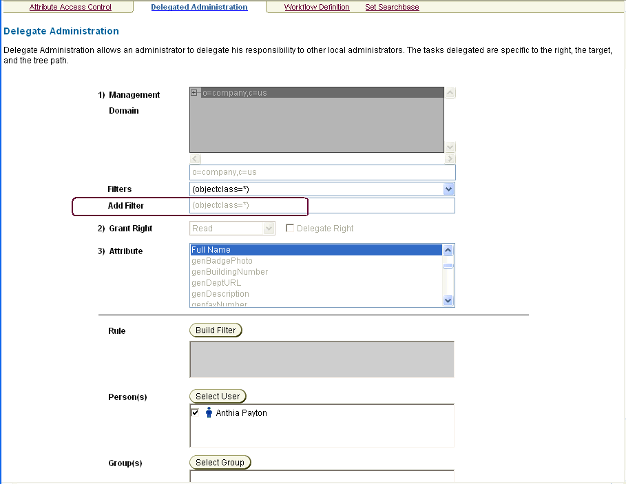 Screen shot showing Delegate Rights.