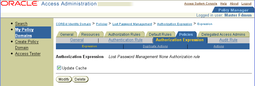 An image of the Authorization Expression page