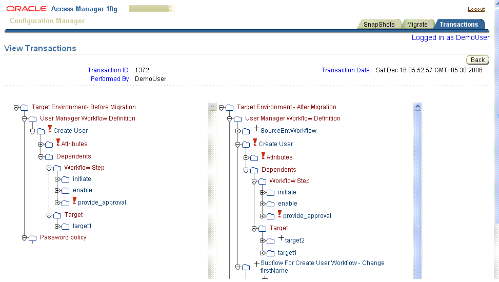 Symbols on a View Transactions page
