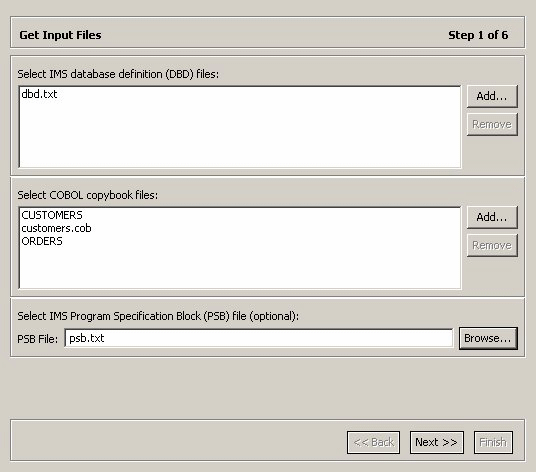 Files selected for import in Get Inputs screen