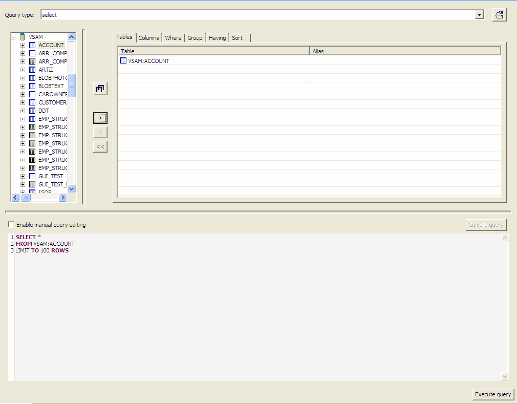 Query tool screen