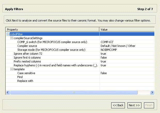 Apply Filters screen used to apply filters on COBOL