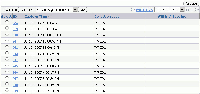 Description of snapshots_11gr1.gif follows