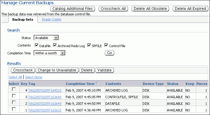 Description of manage_backups_11gr1.gif follows