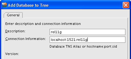 Add Database to Tree dialog box Add Database to Tree dialog box