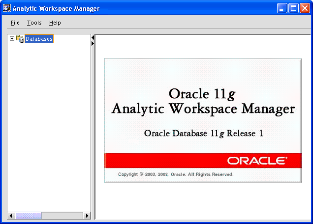 Analytic Workspace Manager splash screen Analytic Workspace Manager splash screen