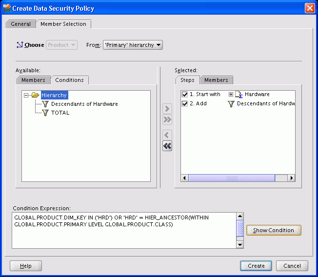 Create Data Security Policy dialog box Create Data Security Policy dialog box