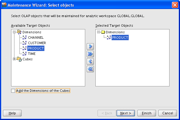 Maintenance Wizard: Select Objects page