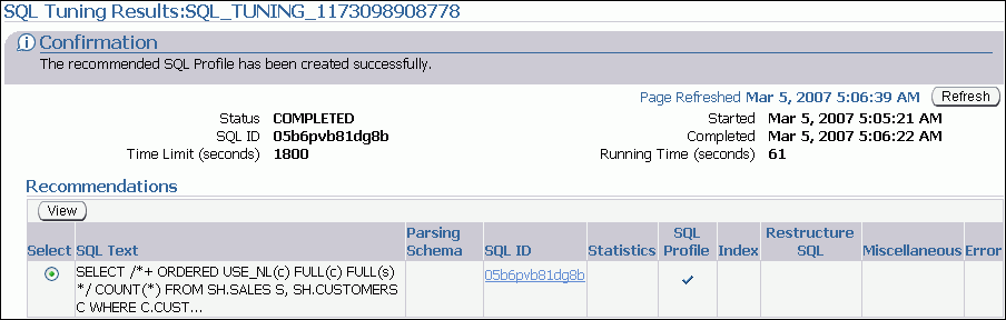 Description of sql_tuning_results.gif follows Description of sql_tuning_results.gif follows