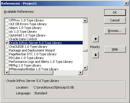 References dialog box OIP Server 5.0 Type library checked References dialog box OIP Server 5.0 Type library checked