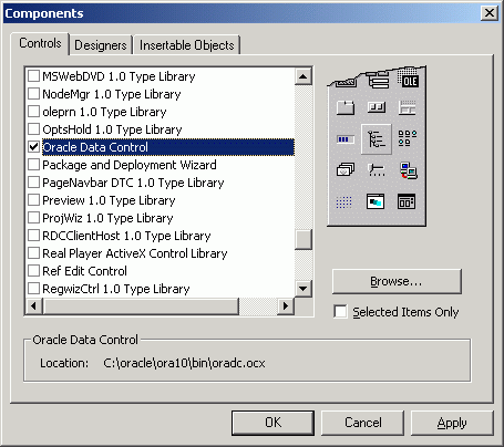 the Components option of the Project menu the Components option of the Project menu
