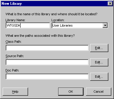 The New Library dialog