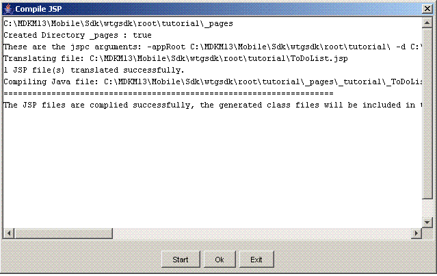 This dialog displays the JSP compilation completion message.