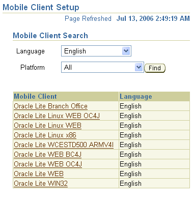 The Mobile Client setup page