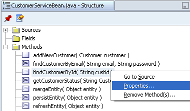 Select method in Structure pane to edit using dialog