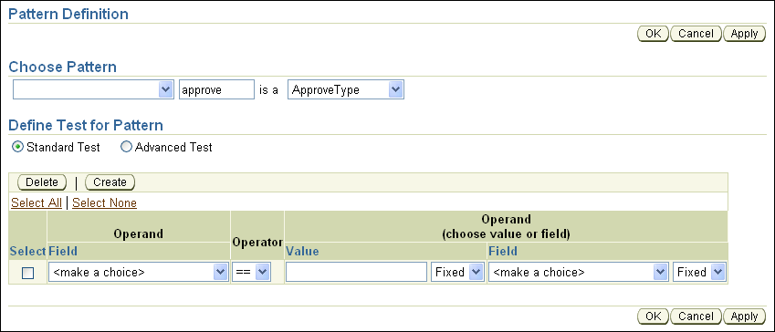 Rule Author Pattern Definition Page with fields