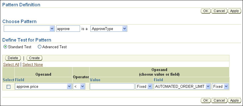 Rule Author Pattern Definition Page with values