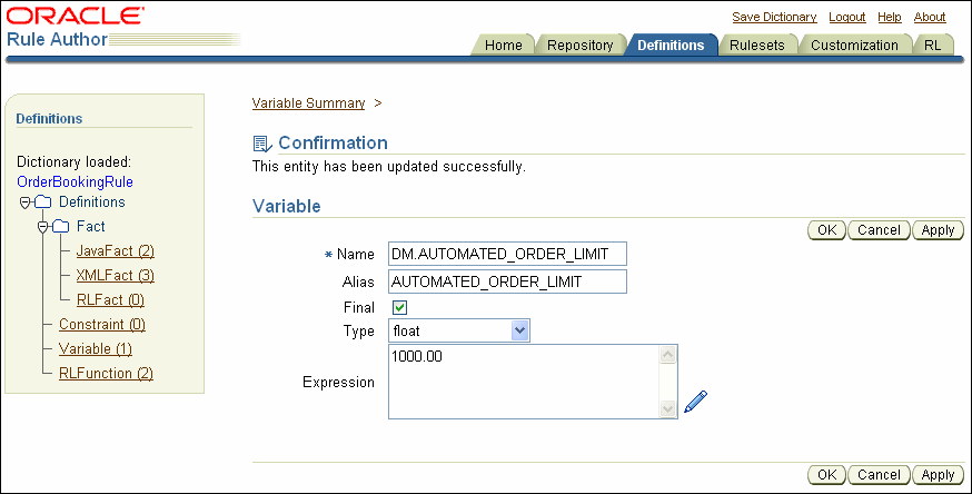 Rule Author Variable Definition Page