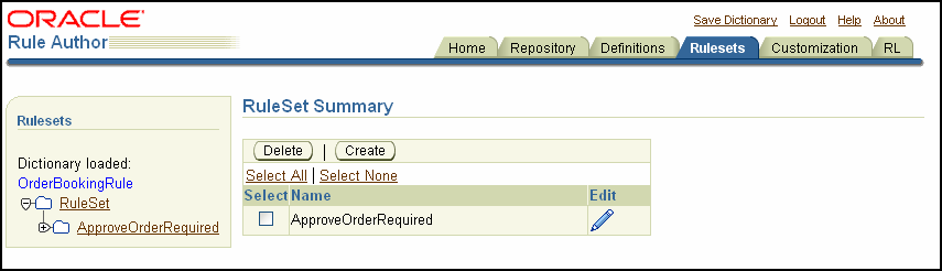 Rule Author RuleSet Summary Page