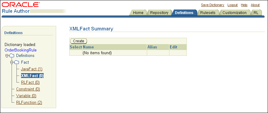 Rule Author Definitions XML Fact Summary Page