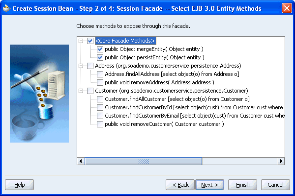 Use tree control to select session facade methods