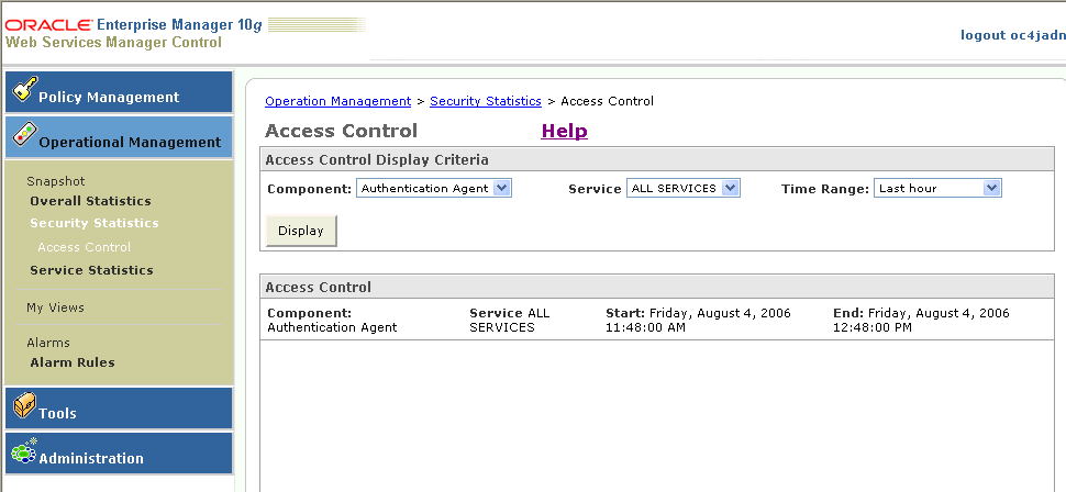OWSM monitor displays status of web services security