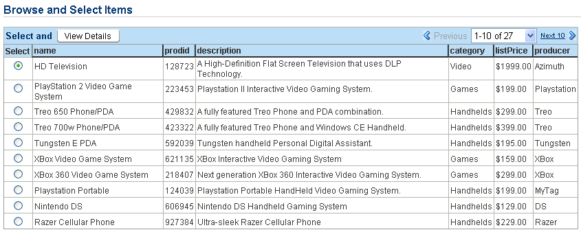BrowsItems page displays products and information