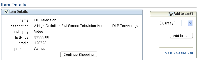 SelectItem page allows user to view details and add to cart
