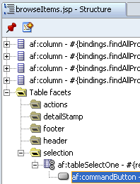 tableSelectOne component in Structure window