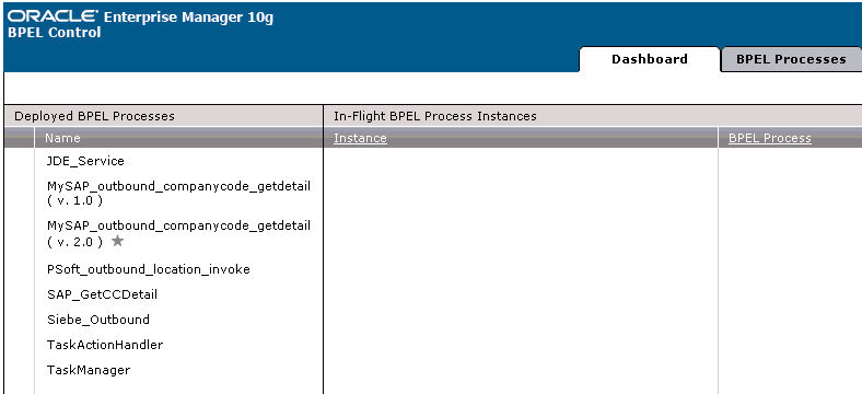 BPEL Console showing the newly-deployed BPEL process