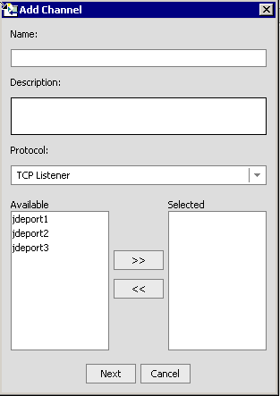 Add Channel dialog box