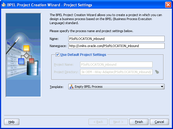 BPEL Process Project dialog box