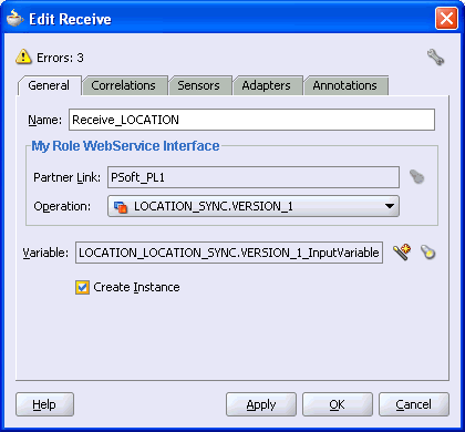 Edit Receive dialog box
