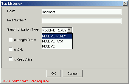 TCP Listener dialog box