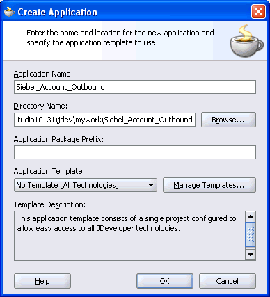 Create Application dialog box