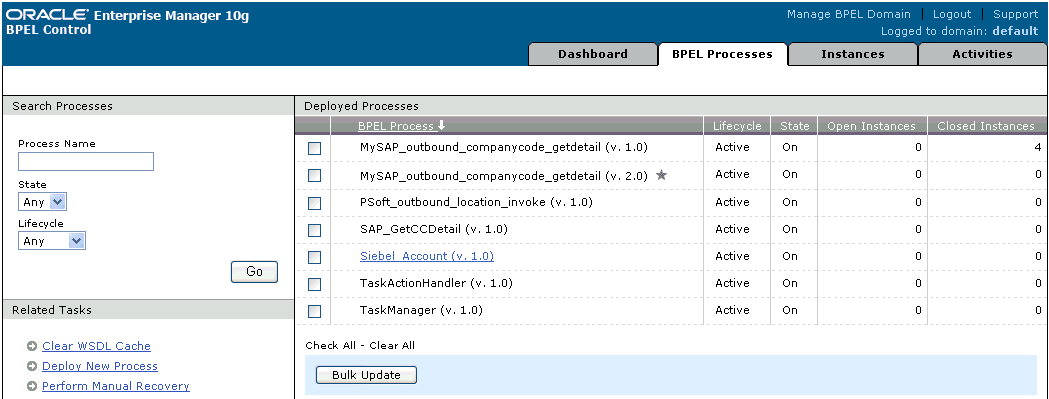 BPEL Processes tab