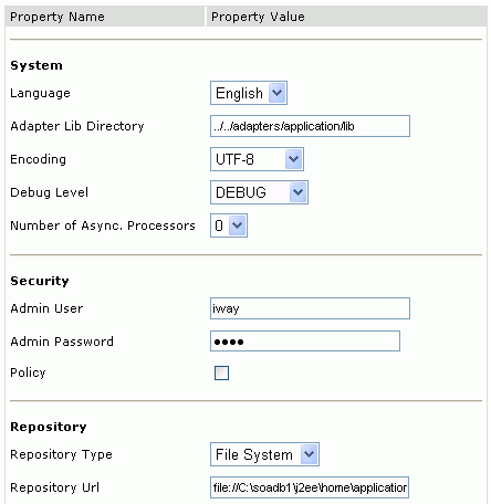 Business Services Engine configuration page.