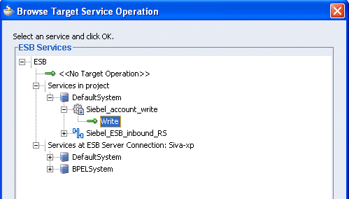 Browse Target Service Operation window
