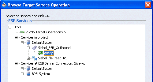 Browse Target Service Operation window