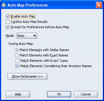 Auto Map Preferences dialog box