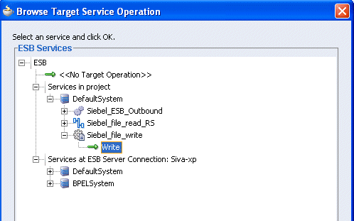 Browse Target Service Operation window