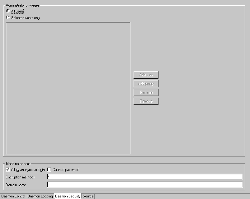 The Daemon Security tab.