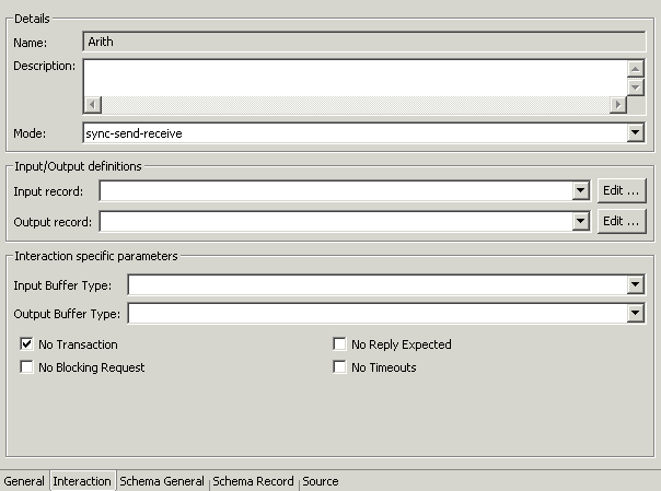 The adapter metadata Interaction tab.