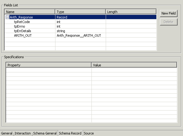 The adapter metadata Schema Record tab.
